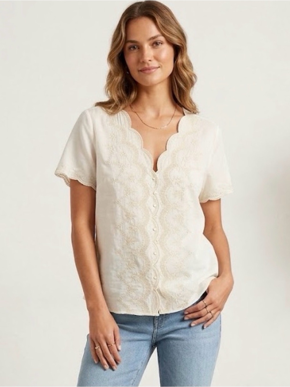 Ralph Lauren White Embroidered Button Up Short Sleeve